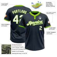 Load image into Gallery viewer, Custom Navy Neon Green Pinstripe White Two-Button Unisex Softball Jersey
