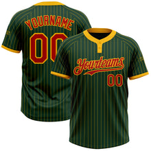 Load image into Gallery viewer, Custom Green Gold Pinstripe Red Two-Button Unisex Softball Jersey
