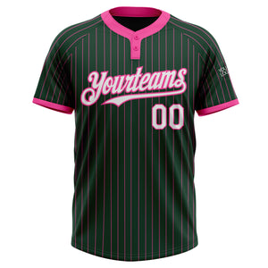 Custom Green Pink Pinstripe White Two-Button Unisex Softball Jersey