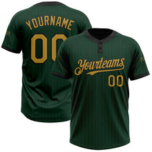 Load image into Gallery viewer, Custom Green Black Pinstripe Old Gold Two-Button Unisex Softball Jersey
