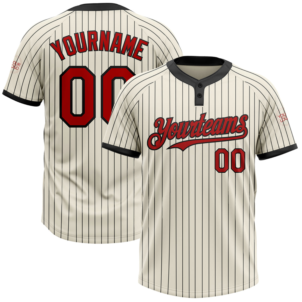 Custom Cream Black Pinstripe Red Two-Button Unisex Softball Jersey