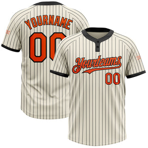 Custom Cream Black Pinstripe Orange Two-Button Unisex Softball Jersey