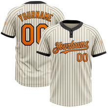 Load image into Gallery viewer, Custom Cream Black Pinstripe Bay Orange Two-Button Unisex Softball Jersey
