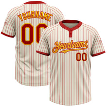 Load image into Gallery viewer, Custom Cream Red Pinstripe Gold Two-Button Unisex Softball Jersey
