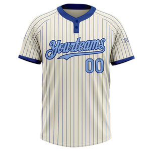 Custom Cream Royal Pinstripe Light Blue Two-Button Unisex Softball Jersey