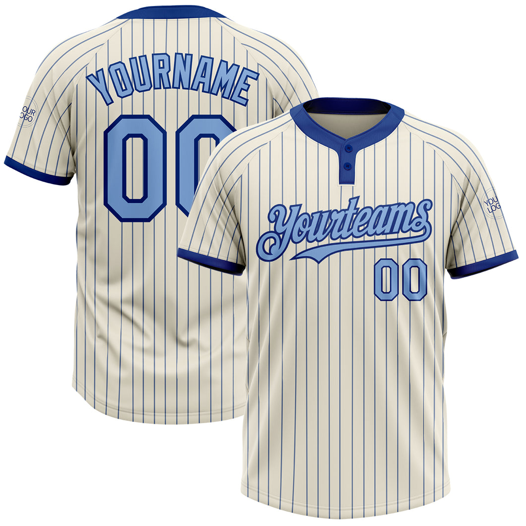 Custom Cream Royal Pinstripe Light Blue Two-Button Unisex Softball Jersey