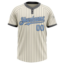 Load image into Gallery viewer, Custom Cream Steel Gray Pinstripe Light Blue Two-Button Unisex Softball Jersey
