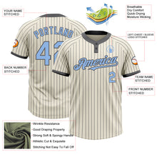 Load image into Gallery viewer, Custom Cream Steel Gray Pinstripe Light Blue Two-Button Unisex Softball Jersey
