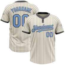 Load image into Gallery viewer, Custom Cream Steel Gray Pinstripe Light Blue Two-Button Unisex Softball Jersey
