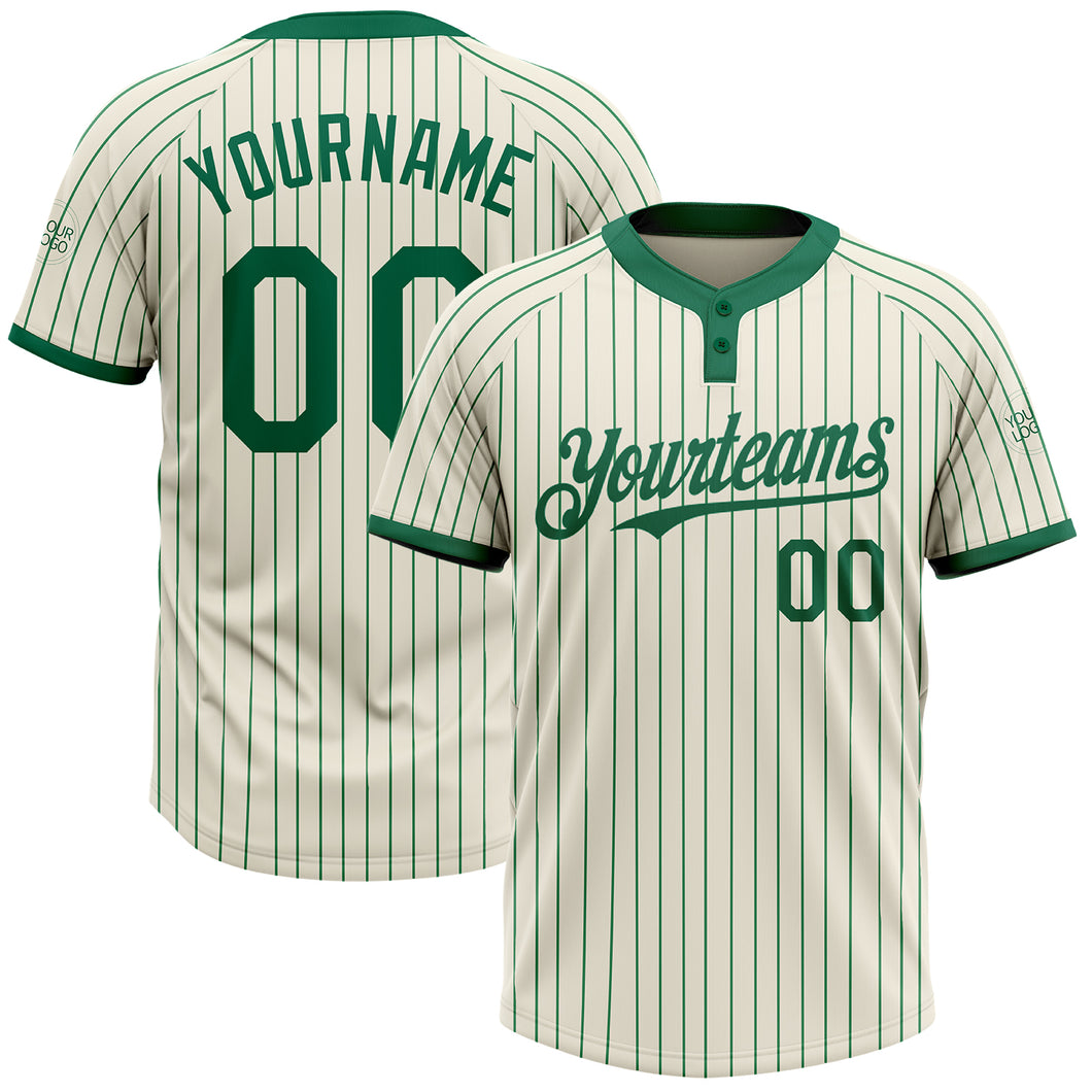 Custom Cream Kelly Green Pinstripe Kelly Green Two-Button Unisex Softball Jersey