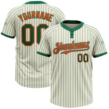 Load image into Gallery viewer, Custom Cream Kelly Green Pinstripe Orange Two-Button Unisex Softball Jersey
