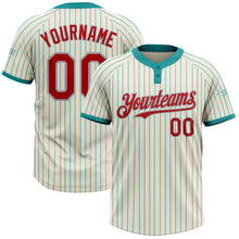 Load image into Gallery viewer, Custom Cream Teal Pinstripe Red-Gray Two-Button Unisex Softball Jersey
