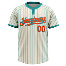 Load image into Gallery viewer, Custom Cream Teal Pinstripe Orange Two-Button Unisex Softball Jersey
