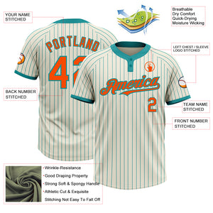 Custom Cream Teal Pinstripe Orange Two-Button Unisex Softball Jersey