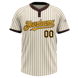 Custom Cream Brown Pinstripe Gold Two-Button Unisex Softball Jersey