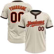 Load image into Gallery viewer, Custom Cream Brown Pinstripe Orange Two-Button Unisex Softball Jersey
