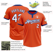 Load image into Gallery viewer, Custom Orange Royal Pinstripe White Two-Button Unisex Softball Jersey
