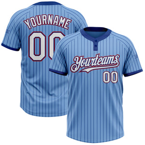 Custom Light Blue Royal Pinstripe White-Red Two-Button Unisex Softball Jersey