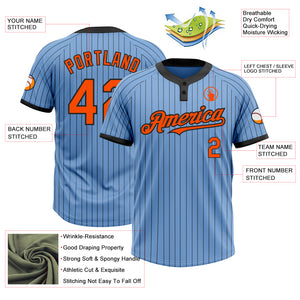 Custom Light Blue Black Pinstripe Orange Two-Button Unisex Softball Jersey