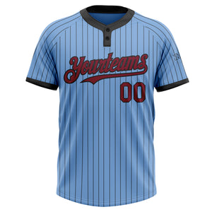 Custom Light Blue Black Pinstripe Crimson Two-Button Unisex Softball Jersey