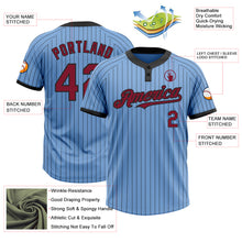 Load image into Gallery viewer, Custom Light Blue Black Pinstripe Crimson Two-Button Unisex Softball Jersey
