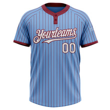 Load image into Gallery viewer, Custom Light Blue Crimson Pinstripe White Two-Button Unisex Softball Jersey
