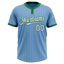 Load image into Gallery viewer, Custom Light Blue Kelly Green Pinstripe White Two-Button Unisex Softball Jersey
