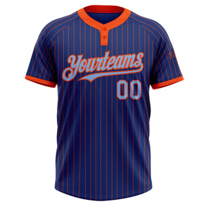 Custom Royal Orange Pinstripe Light Blue Two-Button Unisex Softball Jersey