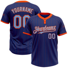 Load image into Gallery viewer, Custom Royal Orange Pinstripe Light Blue Two-Button Unisex Softball Jersey
