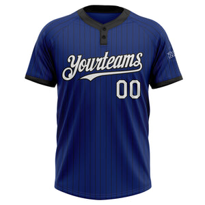 Custom Royal Black Pinstripe White Two-Button Unisex Softball Jersey