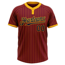 Load image into Gallery viewer, Custom Crimson Gold Pinstripe Navy Two-Button Unisex Softball Jersey
