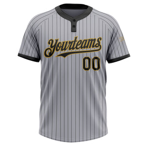 Custom Gray Black Pinstripe Old Gold Two-Button Unisex Softball Jersey