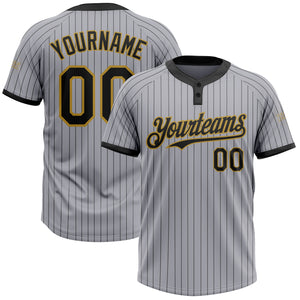 Custom Gray Black Pinstripe Old Gold Two-Button Unisex Softball Jersey