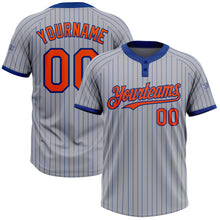 Load image into Gallery viewer, Custom Gray Royal Pinstripe Orange Two-Button Unisex Softball Jersey
