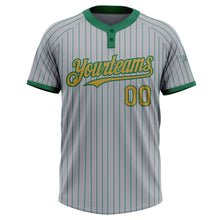 Load image into Gallery viewer, Custom Gray Kelly Green Pinstripe Old Gold Two-Button Unisex Softball Jersey
