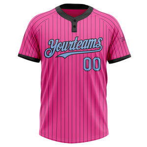 Custom Pink Black Pinstripe Light Blue Two-Button Unisex Softball Jersey