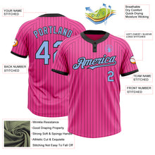 Load image into Gallery viewer, Custom Pink Black Pinstripe Light Blue Two-Button Unisex Softball Jersey
