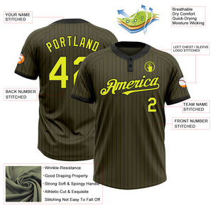 Custom Olive Black Pinstripe Neon Yellow Salute To Service Two-Button Unisex Softball Jersey