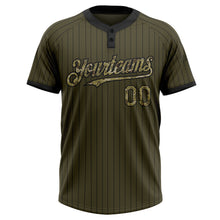 Load image into Gallery viewer, Custom Olive Black Pinstripe Camo Salute To Service Two-Button Unisex Softball Jersey
