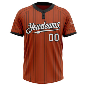 Custom Texas Orange Black Pinstripe White Two-Button Unisex Softball Jersey