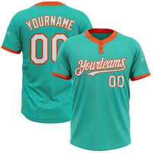 Load image into Gallery viewer, Custom Aqua Orange Pinstripe White Two-Button Unisex Softball Jersey
