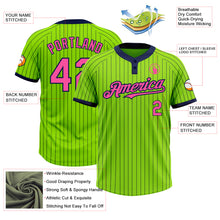 Load image into Gallery viewer, Custom Neon Green Navy Pinstripe Pink Two-Button Unisex Softball Jersey
