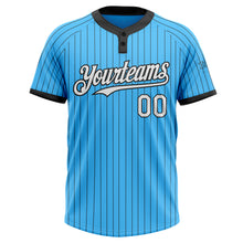 Load image into Gallery viewer, Custom Sky Blue Black Pinstripe White Two-Button Unisex Softball Jersey
