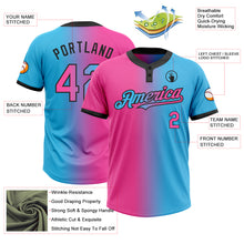 Load image into Gallery viewer, Custom Sky Blue Pink-Black Gradient Fashion Two-Button Unisex Softball Jersey
