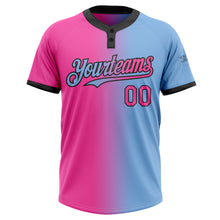 Load image into Gallery viewer, Custom Light Blue Pink-Black Gradient Fashion Two-Button Unisex Softball Jersey
