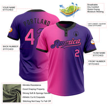 Load image into Gallery viewer, Custom Purple Pink-Black Gradient Fashion Two-Button Unisex Softball Jersey
