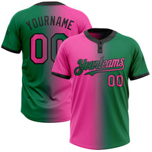 Load image into Gallery viewer, Custom Kelly Green Pink-Black Gradient Fashion Two-Button Unisex Softball Jersey
