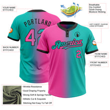 Load image into Gallery viewer, Custom Aqua Pink-Black Gradient Fashion Two-Button Unisex Softball Jersey
