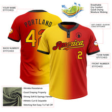 Load image into Gallery viewer, Custom Red Yellow-Black Gradient Fashion Two-Button Unisex Softball Jersey
