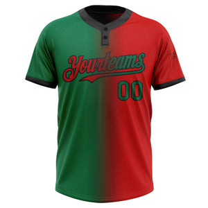 Custom Red Kelly Green-Black Gradient Fashion Two-Button Unisex Softball Jersey